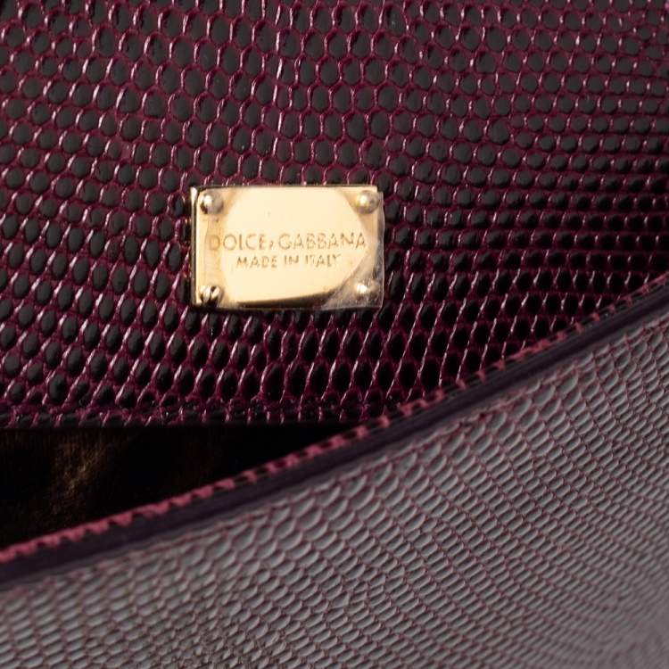 Pre Owned Dolce & Gabbana Burgundy Lizard Embossed Leather Medium Miss Monica Shoulder Bag