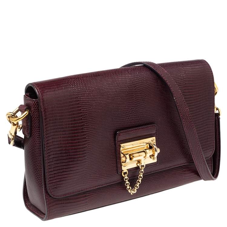 Pre Owned Dolce & Gabbana Burgundy Lizard Embossed Leather Medium Miss Monica Shoulder Bag
