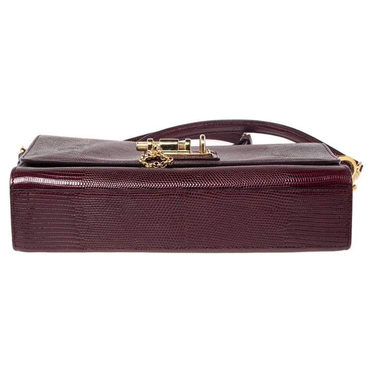 Pre Owned Dolce & Gabbana Burgundy Lizard Embossed Leather Medium Miss Monica Shoulder Bag