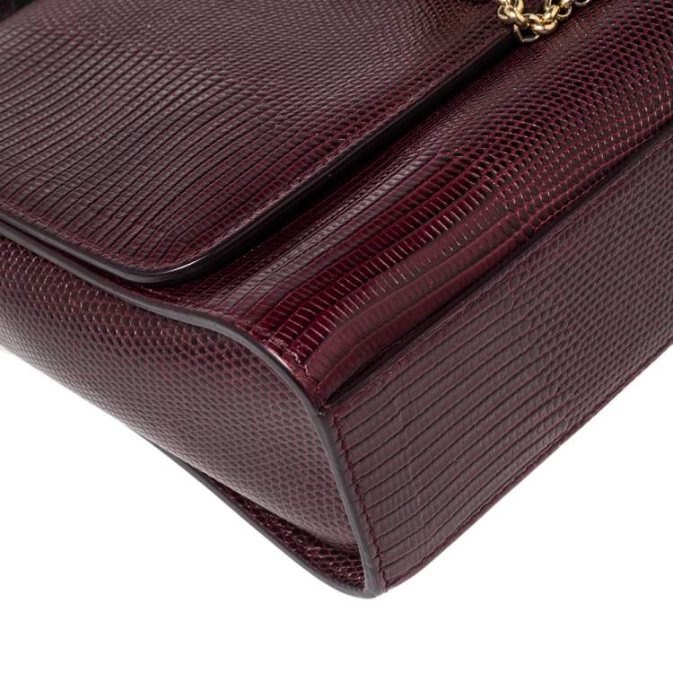 Pre Owned Dolce & Gabbana Burgundy Lizard Embossed Leather Medium Miss Monica Shoulder Bag