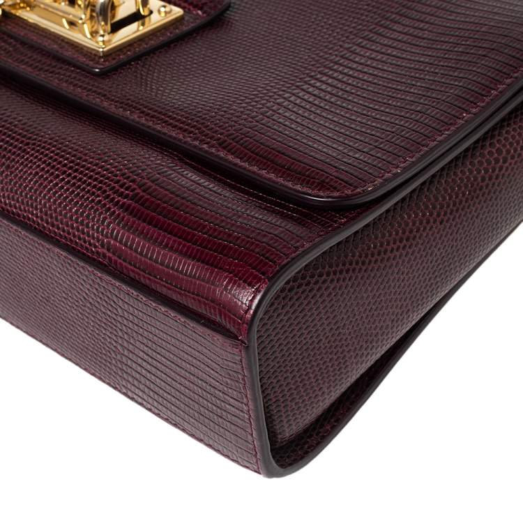 Pre Owned Dolce & Gabbana Burgundy Lizard Embossed Leather Medium Miss Monica Shoulder Bag