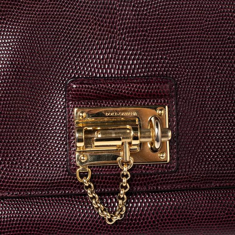 Pre Owned Dolce & Gabbana Burgundy Lizard Embossed Leather Medium Miss Monica Shoulder Bag