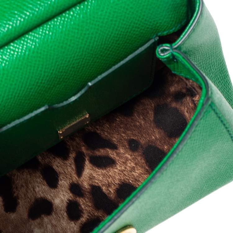 Pre Owned Dolce & Gabbana Green Leather Mini Miss Sicily Top Handle Bag