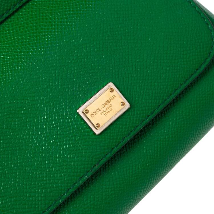 Pre Owned Dolce & Gabbana Green Leather Mini Miss Sicily Top Handle Bag