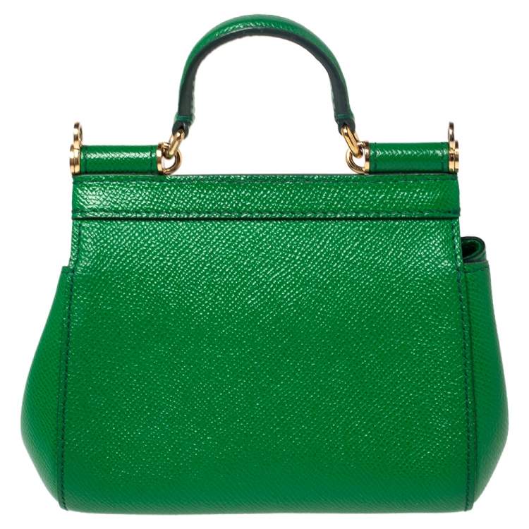 Pre Owned Dolce & Gabbana Green Leather Mini Miss Sicily Top Handle Bag