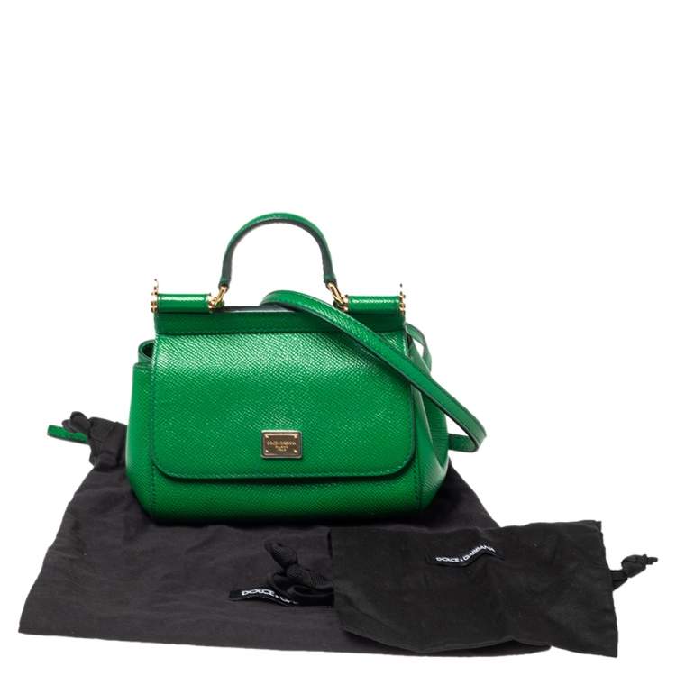 Pre Owned Dolce & Gabbana Green Leather Mini Miss Sicily Top Handle Bag
