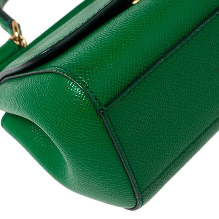 Pre Owned Dolce & Gabbana Green Leather Mini Miss Sicily Top Handle Bag