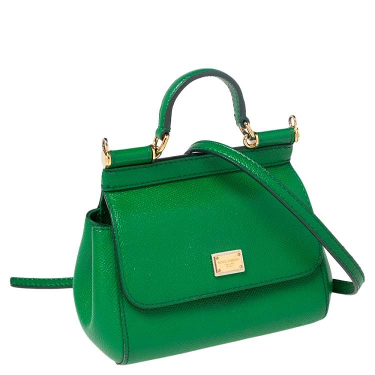 Pre Owned Dolce & Gabbana Green Leather Mini Miss Sicily Top Handle Bag