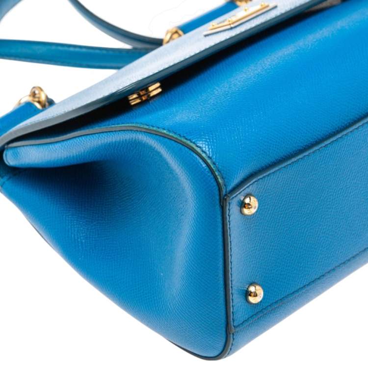 Pre Owned Dolce & Gabbana Blue Leather Medium Miss Sicily Top Handle Bag