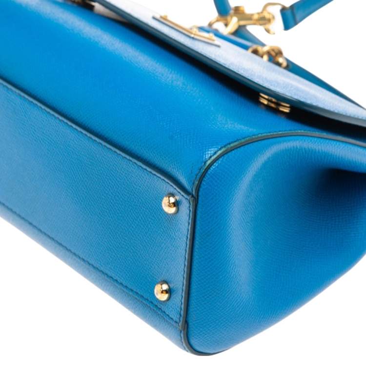 Pre Owned Dolce & Gabbana Blue Leather Medium Miss Sicily Top Handle Bag