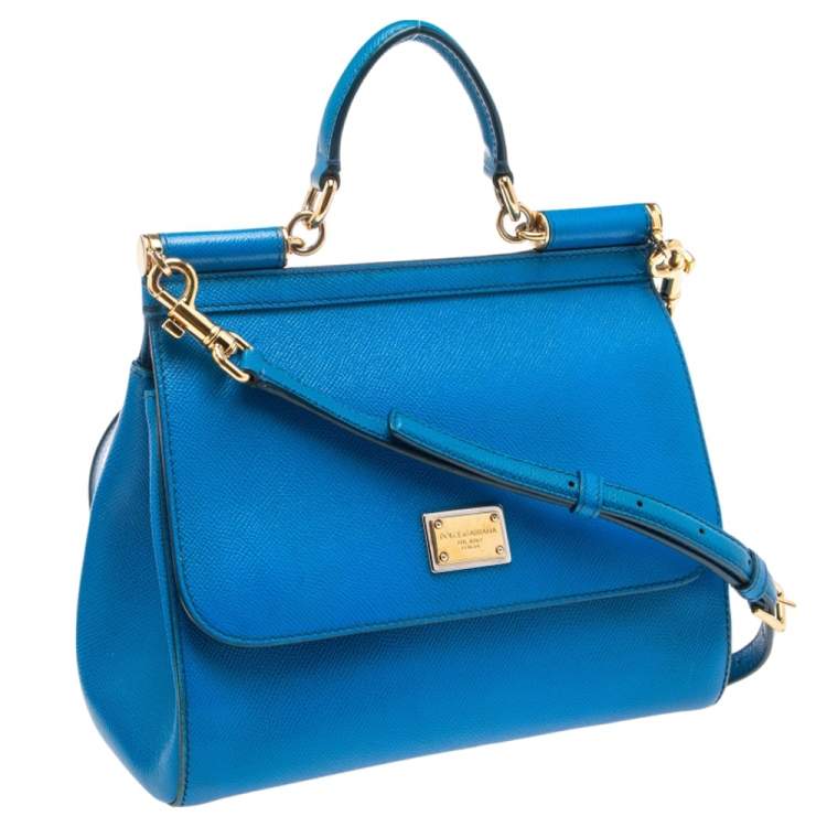 Pre Owned Dolce & Gabbana Blue Leather Medium Miss Sicily Top Handle Bag