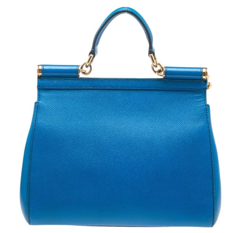 Pre Owned Dolce & Gabbana Blue Leather Medium Miss Sicily Top Handle Bag