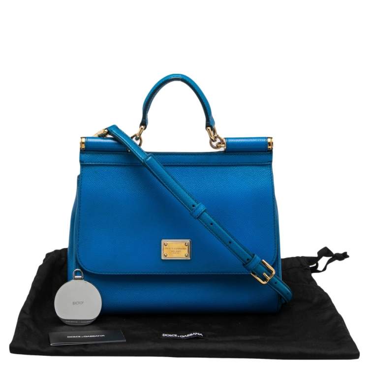 Pre Owned Dolce & Gabbana Blue Leather Medium Miss Sicily Top Handle Bag