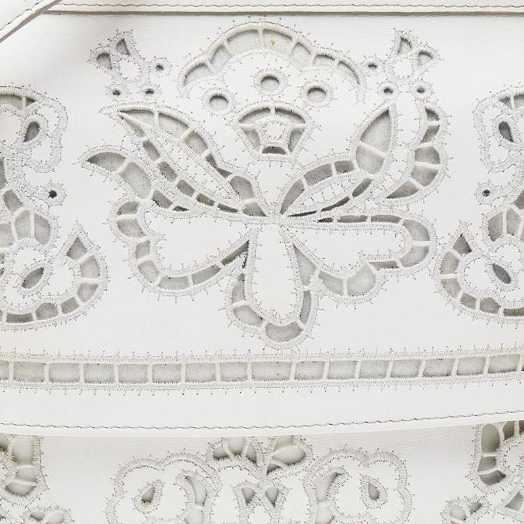 Pre Owned Dolce & Gabbana White Floral Leather Miss Sicily Top Handle Bag
