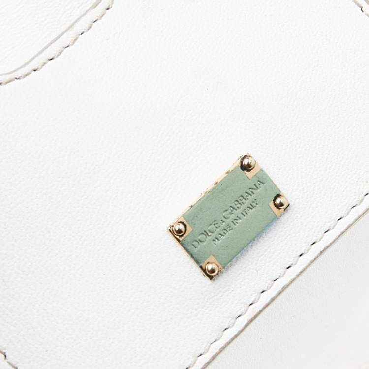 Pre Owned Dolce & Gabbana White Floral Leather Miss Sicily Top Handle Bag
