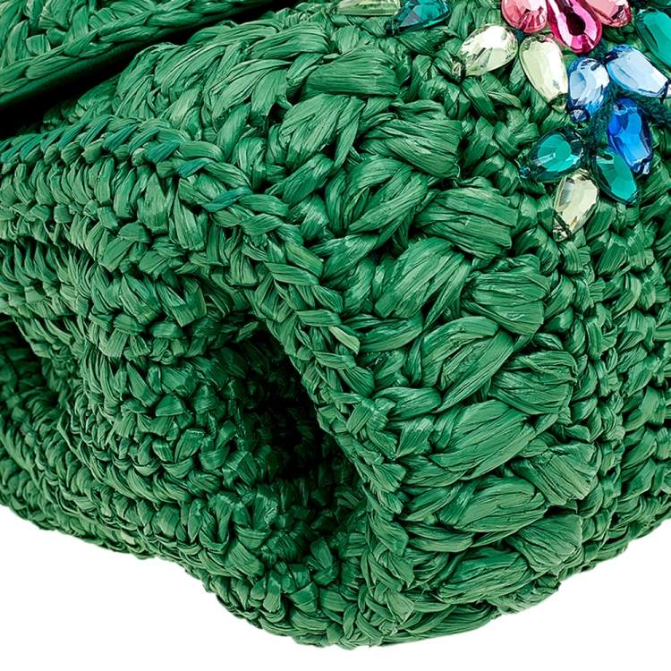 مملوكة مسبقًا Dolce & Gabbana Green Straw Crystal Embellished Miss Bonita Shoulder Bag