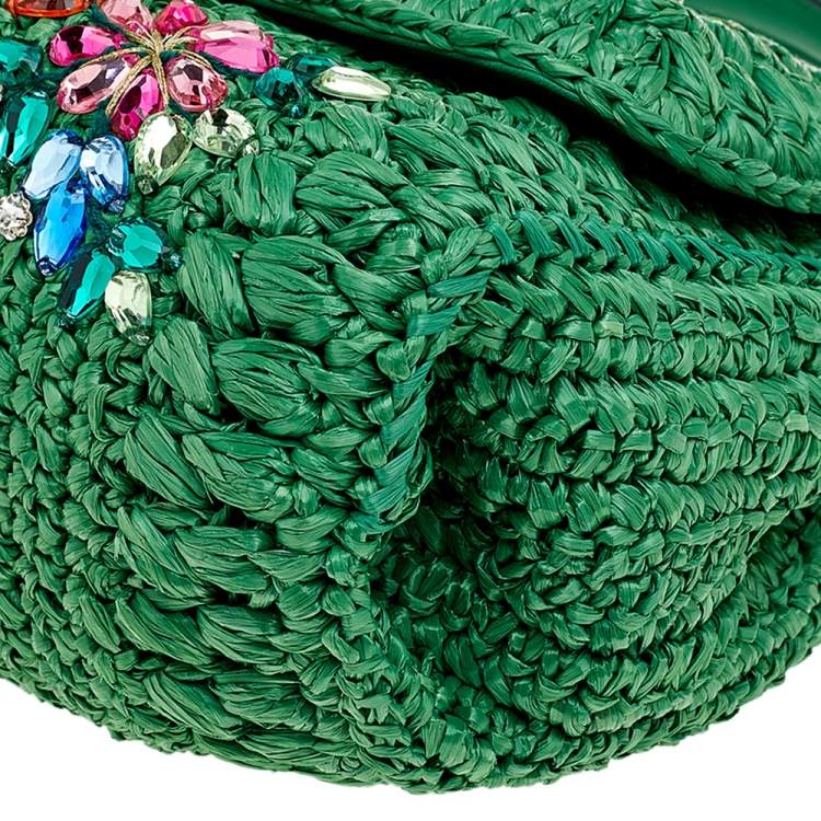 مملوكة مسبقًا Dolce & Gabbana Green Straw Crystal Embellished Miss Bonita Shoulder Bag