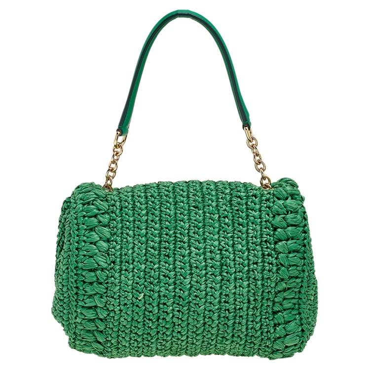 مملوكة مسبقًا Dolce & Gabbana Green Straw Crystal Embellished Miss Bonita Shoulder Bag