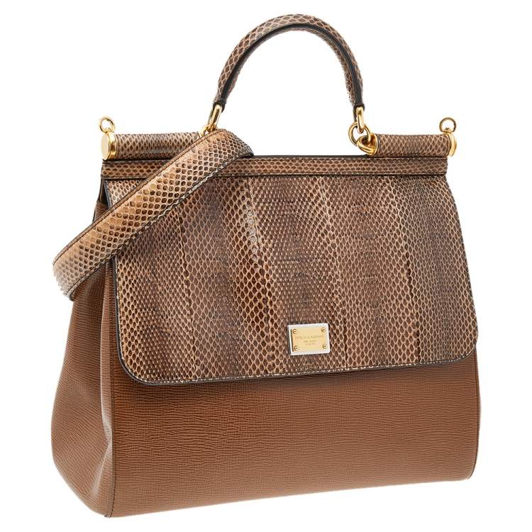 Pre Owned Dolce & Gabbana Python And Leather Large Sicily Top Handle Bag