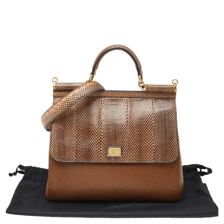 Pre Owned Dolce & Gabbana Python And Leather Large Sicily Top Handle Bag