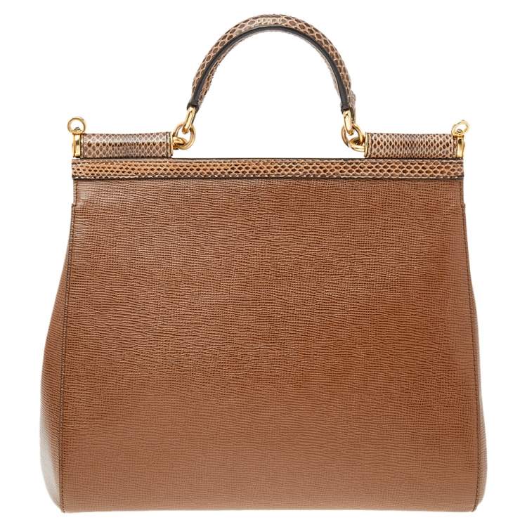 Pre Owned Dolce & Gabbana Python And Leather Large Sicily Top Handle Bag