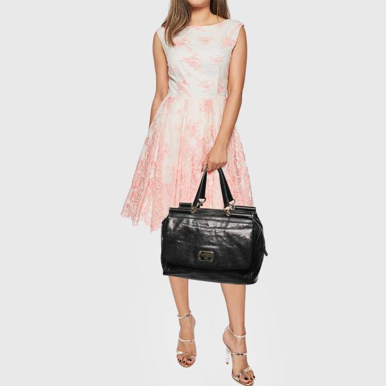 Pre Owned Dolce & Gabbana Black Leather Large New Miss Sicily Top Handle Bag