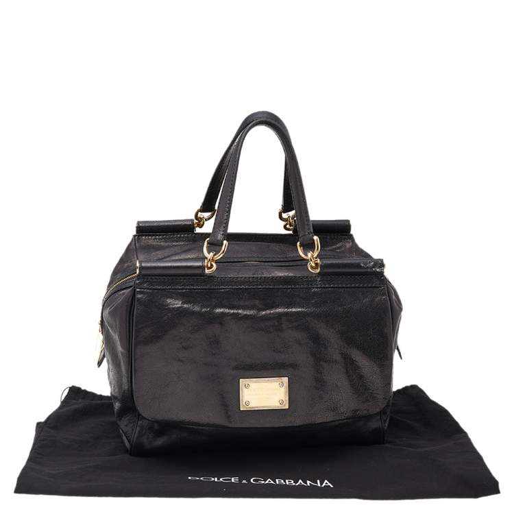 Pre Owned Dolce & Gabbana Black Leather Large New Miss Sicily Top Handle Bag