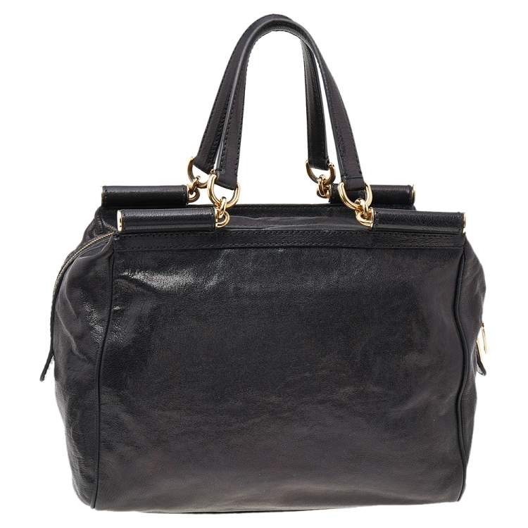 Pre Owned Dolce & Gabbana Black Leather Large New Miss Sicily Top Handle Bag