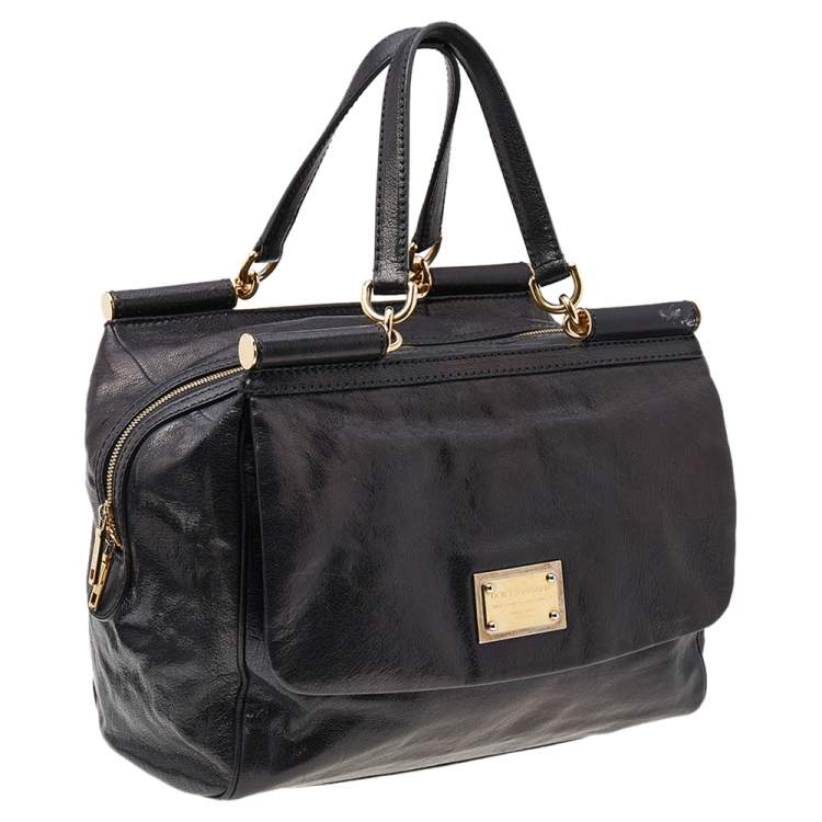 Pre Owned Dolce & Gabbana Black Leather Large New Miss Sicily Top Handle Bag