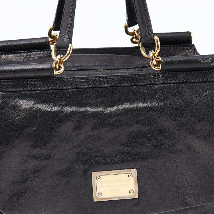 Pre Owned Dolce & Gabbana Black Leather Large New Miss Sicily Top Handle Bag