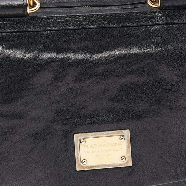 Pre Owned Dolce & Gabbana Black Leather Large New Miss Sicily Top Handle Bag