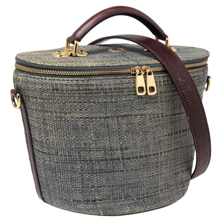Pre Owned Dolce & Gabbana Blue Raffia Bast Bucket Bag