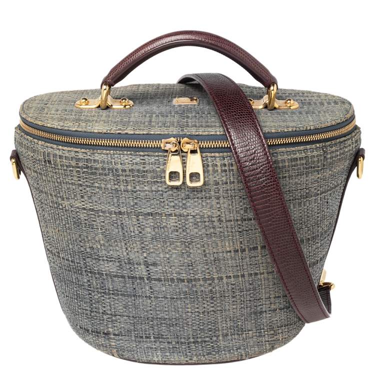 Pre Owned Dolce & Gabbana Blue Raffia Bast Bucket Bag