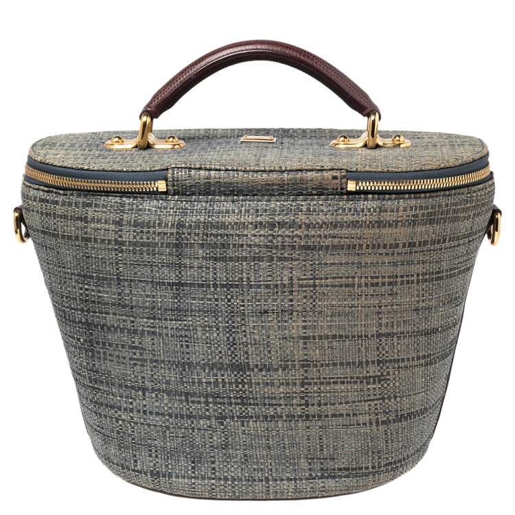 Pre Owned Dolce & Gabbana Blue Raffia Bast Bucket Bag