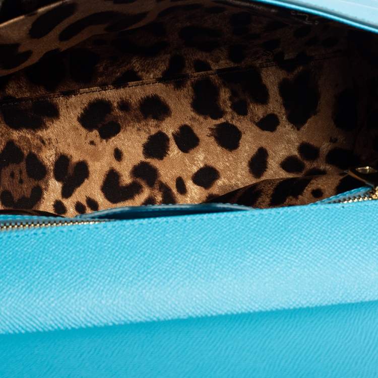 Pre Owned Dolce & Gabbana Light Blue Leather Regular Miss Sicily Top Handle Bag