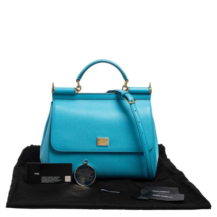 Pre Owned Dolce & Gabbana Light Blue Leather Regular Miss Sicily Top Handle Bag