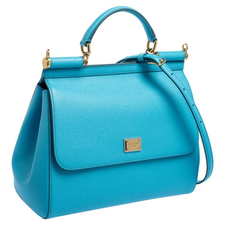 Pre Owned Dolce & Gabbana Light Blue Leather Regular Miss Sicily Top Handle Bag