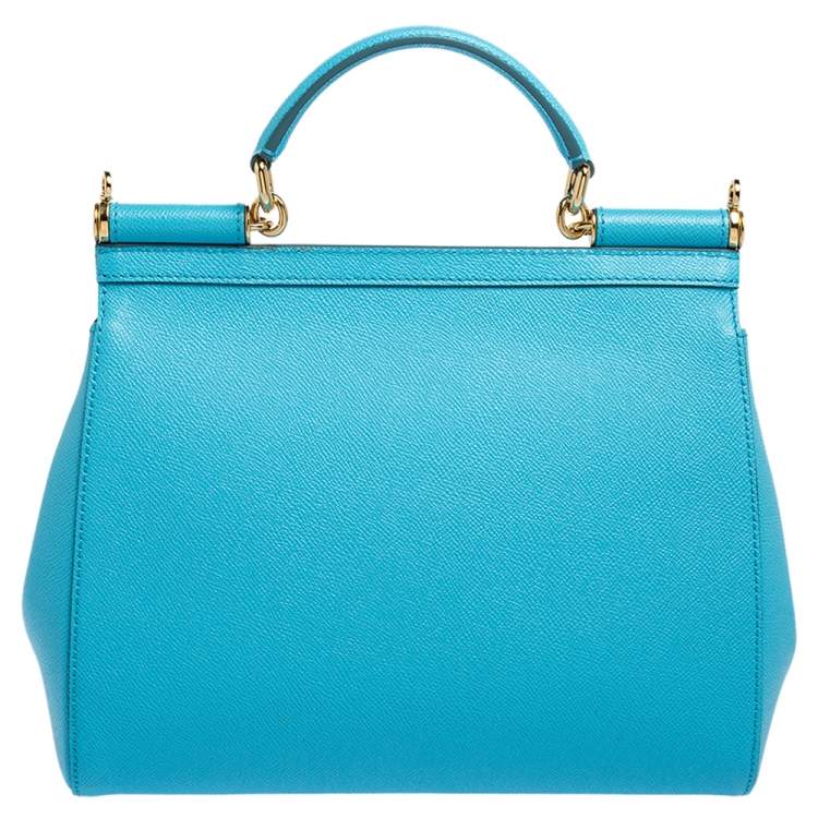 Pre Owned Dolce & Gabbana Light Blue Leather Regular Miss Sicily Top Handle Bag