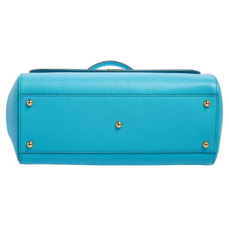 Pre Owned Dolce & Gabbana Light Blue Leather Regular Miss Sicily Top Handle Bag