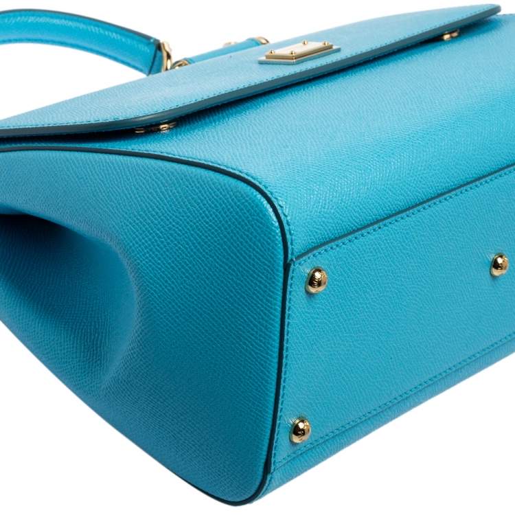Pre Owned Dolce & Gabbana Light Blue Leather Regular Miss Sicily Top Handle Bag