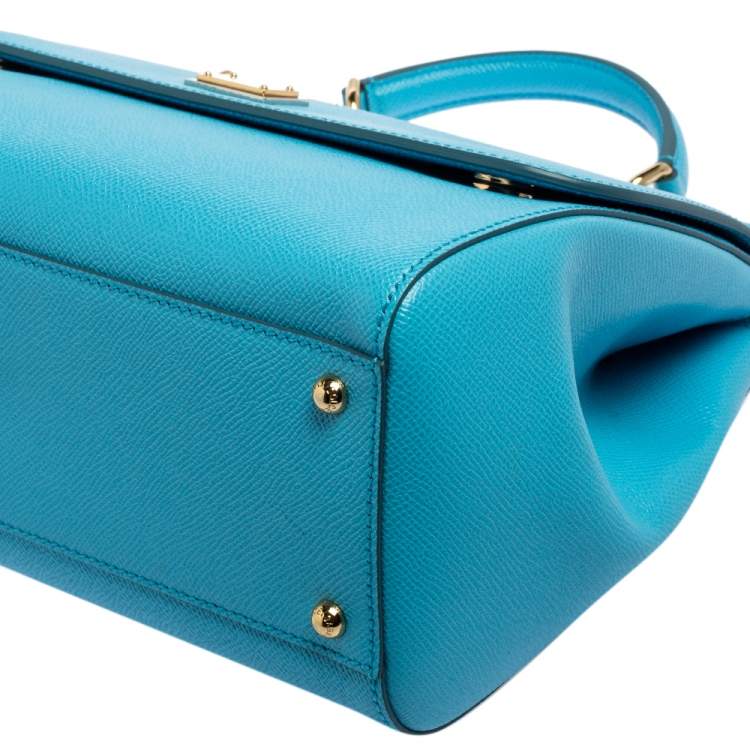 Pre Owned Dolce & Gabbana Light Blue Leather Regular Miss Sicily Top Handle Bag