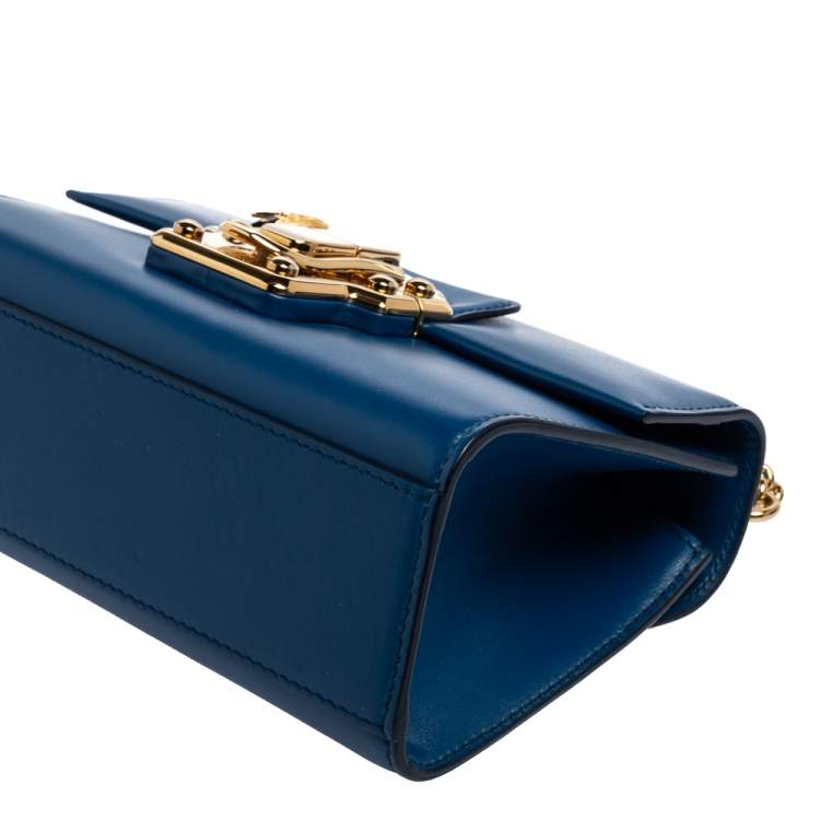 Pre Owned Dolce & Gabbana Blue Leather Lucia Chain Shoulder Bag