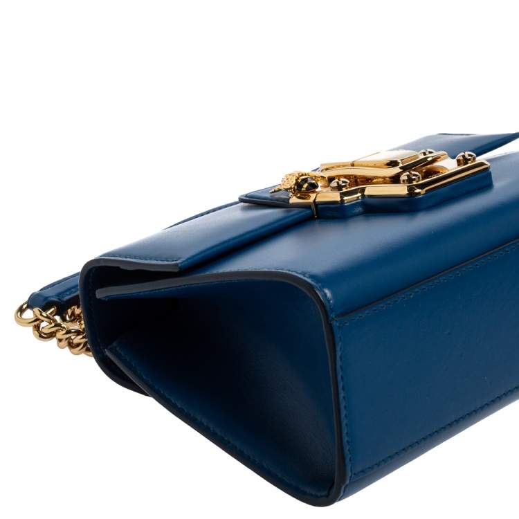 Pre Owned Dolce & Gabbana Blue Leather Lucia Chain Shoulder Bag