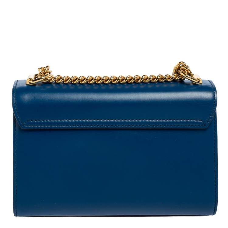 Pre Owned Dolce & Gabbana Blue Leather Lucia Chain Shoulder Bag