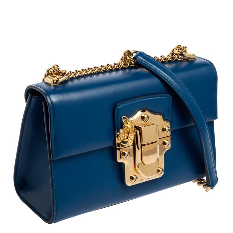 Pre Owned Dolce & Gabbana Blue Leather Lucia Chain Shoulder Bag