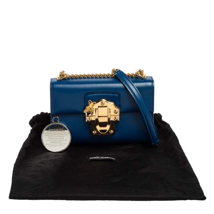 Pre Owned Dolce & Gabbana Blue Leather Lucia Chain Shoulder Bag