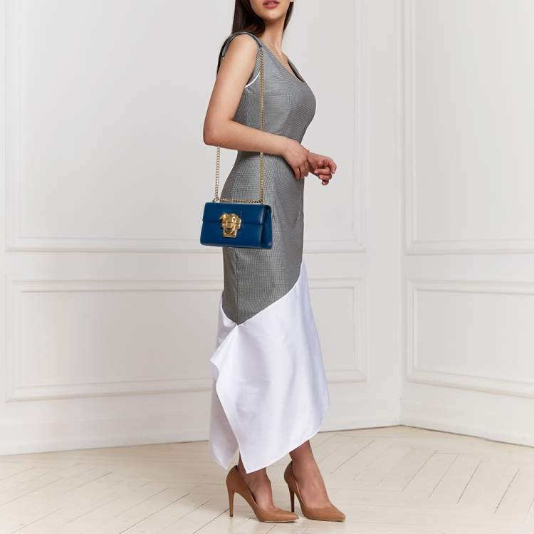 Pre Owned Dolce & Gabbana Blue Leather Lucia Chain Shoulder Bag