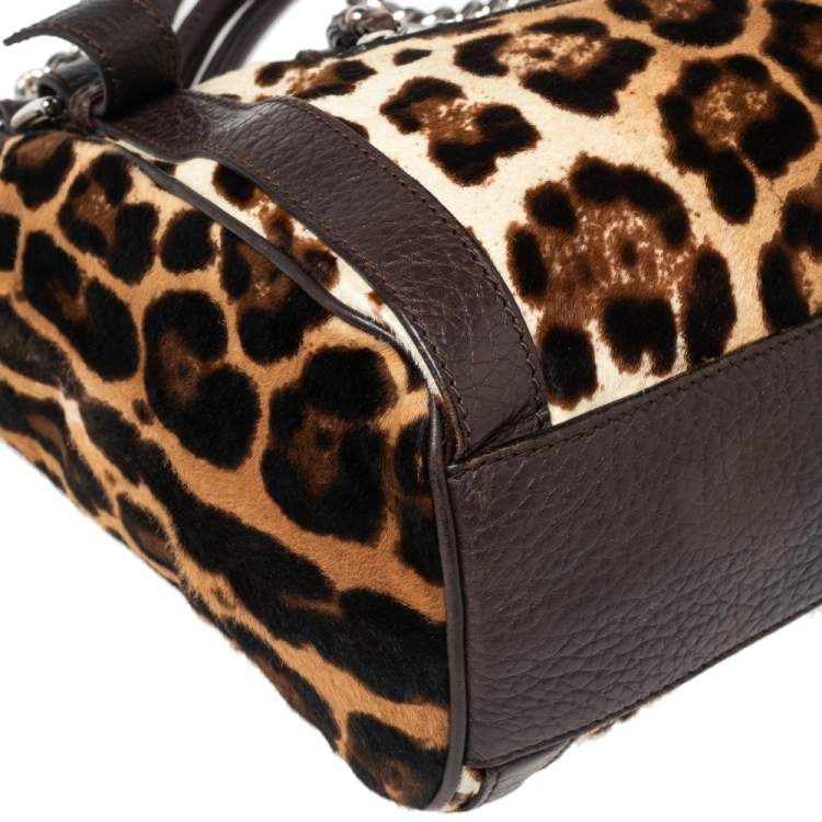 Pre Owned Dolce & Gabbana Brown Animal Print Calf Hair and Leather Miss Easy Way Tote