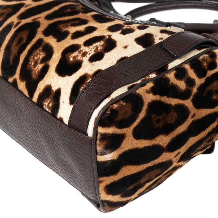 Pre Owned Dolce & Gabbana Brown Animal Print Calf Hair and Leather Miss Easy Way Tote