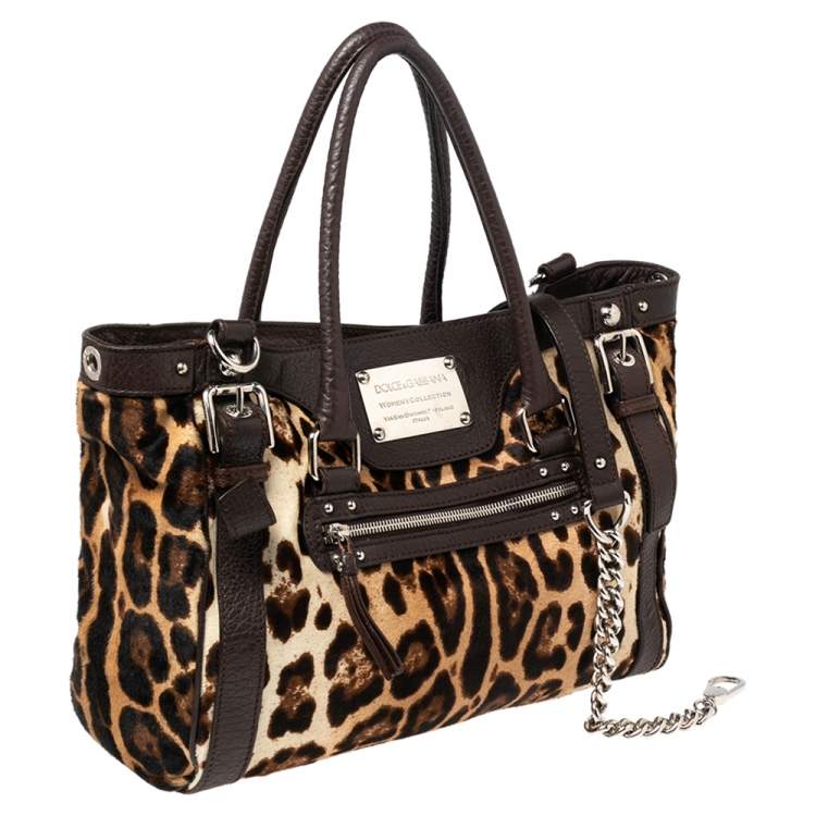 Pre Owned Dolce & Gabbana Brown Animal Print Calf Hair and Leather Miss Easy Way Tote